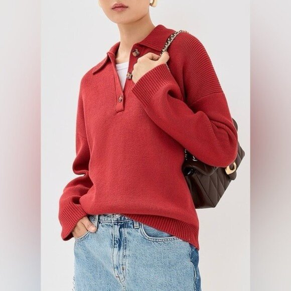 NWT Size S (P2P 23") -Reformation Cotton Brooklyn Polo Sweater (NWT US$ 218) - Picture 5 of 13